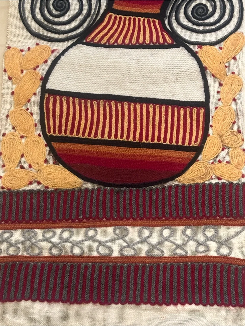 Vtg Embroidered Crewel Yarn Wall Runner Birds Folk Art Textile Tapestry READ 70